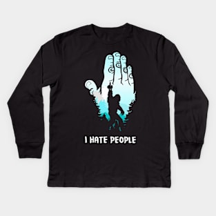 Bigfoot Middle Finger I Hate People Sasquatch funny T-Shirt Kids Long Sleeve T-Shirt